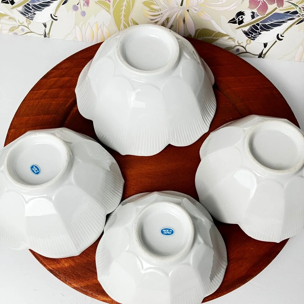 VTG Lotus Petal Bowls Set of 4 White Mid Century Japanese Porcelain Replacements